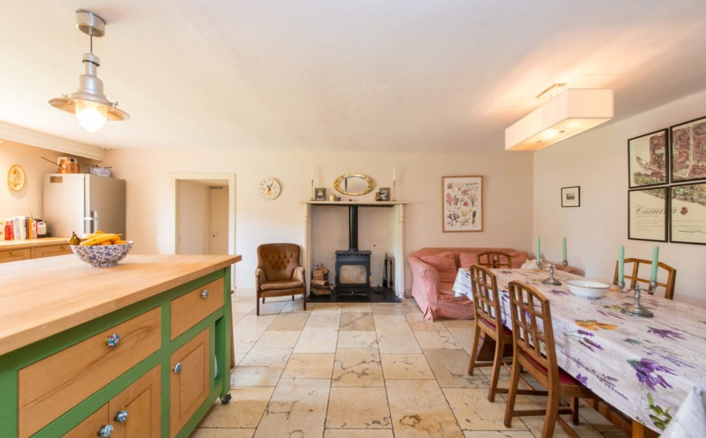 Country kitchen in Edward Bulmer Natural Paint rose tinted white. Colour consultancy result.