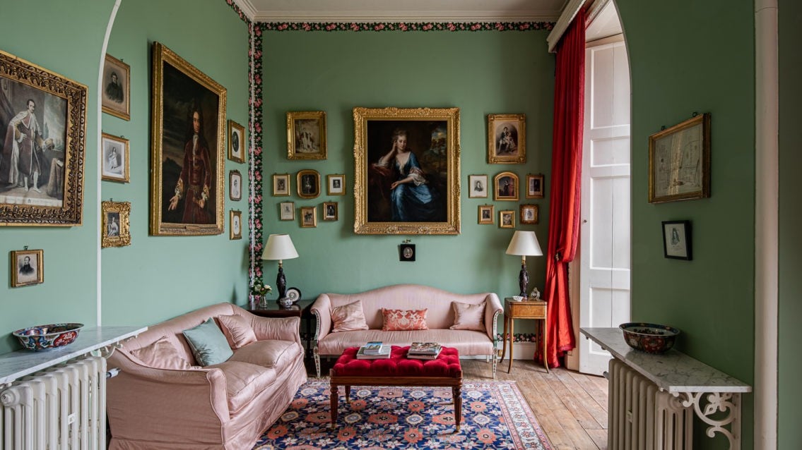 Verdigris sitting room.