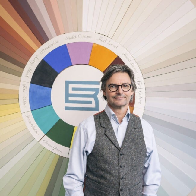 Edward Bulmer in front of his natural colour wheel