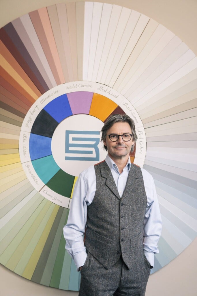 Edward Bulmer in front of his natural colour wheel
