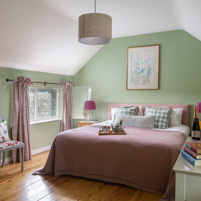A Colour Consultancy project featuring a bedroom painted in Pomona, Pearl Colour and Spanish White by Edward Bulmer Natural Paint